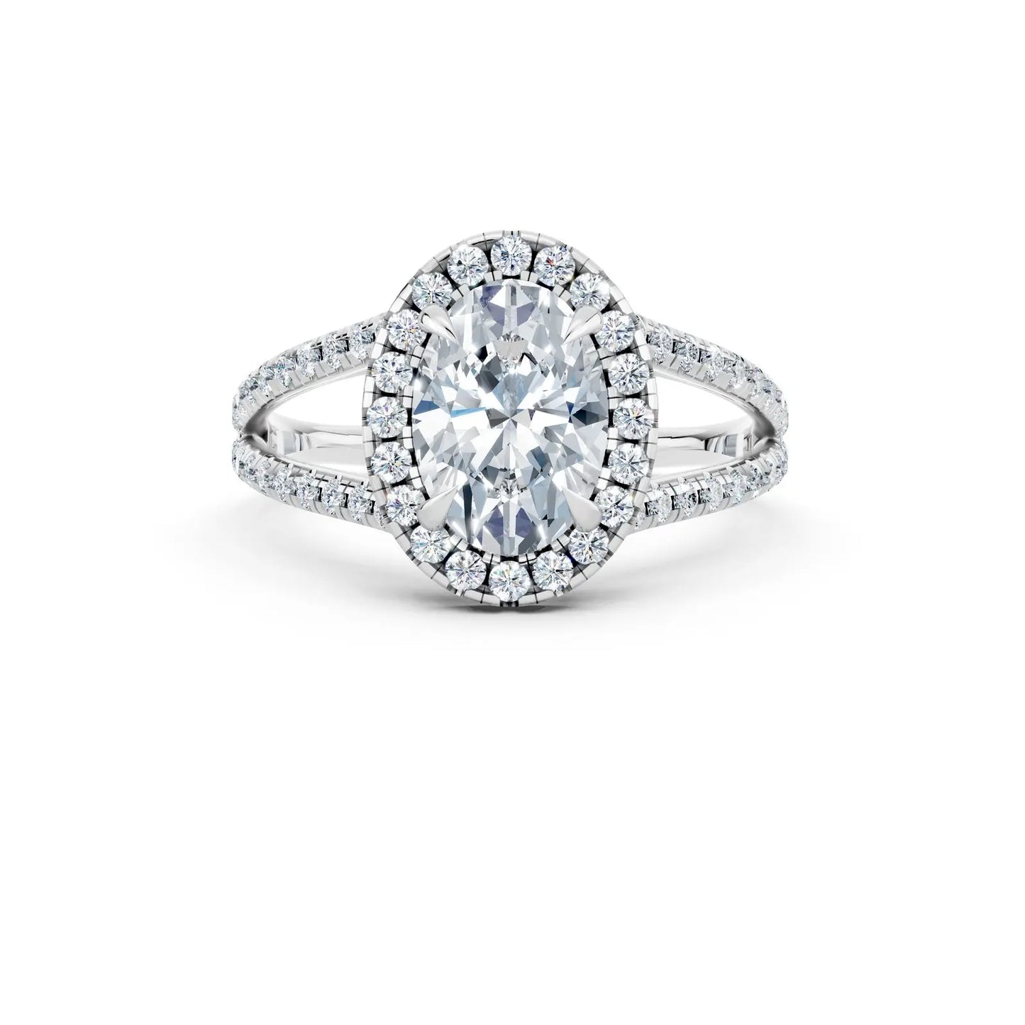 Oval Fancy Halo Ring with Split Pave Band Forever For Love