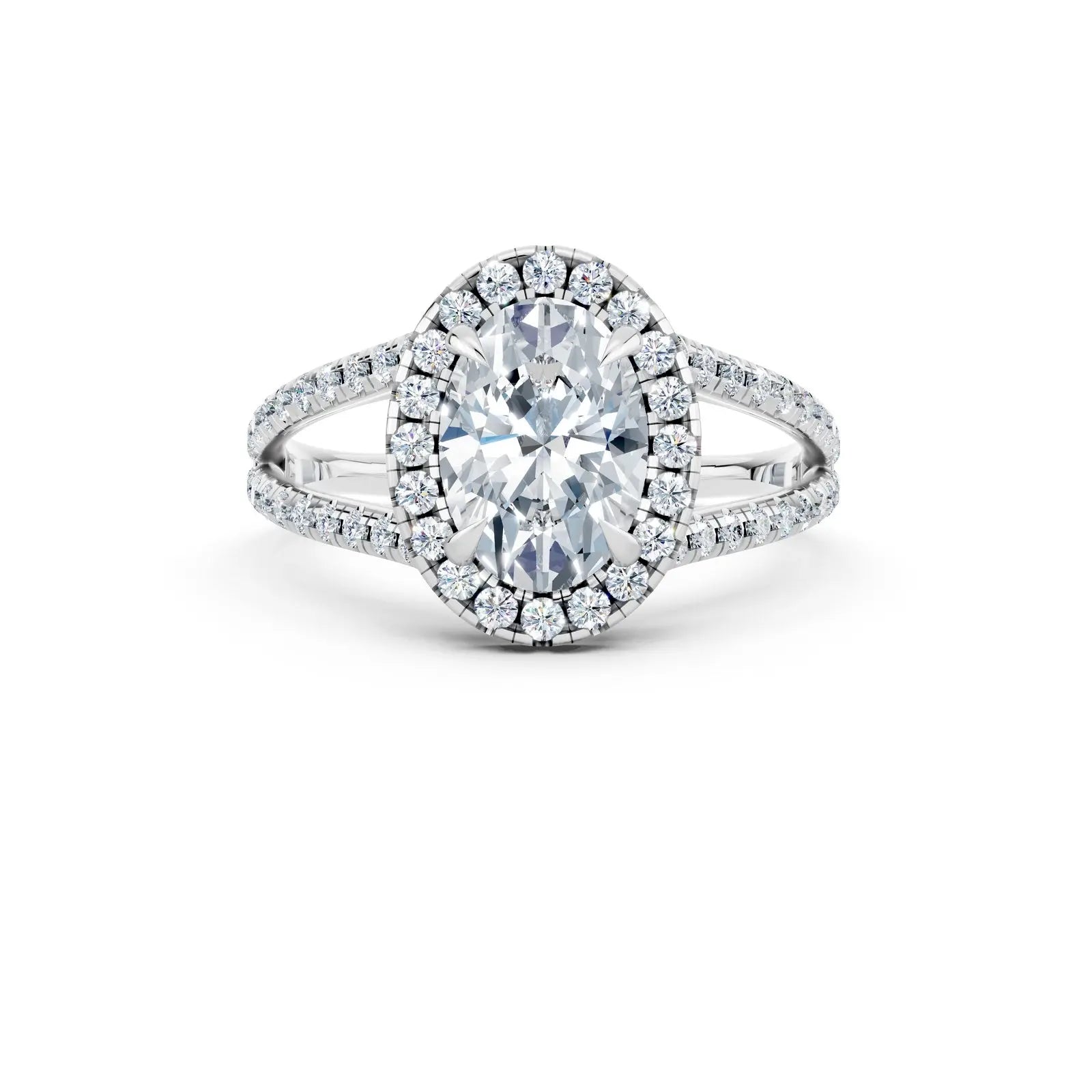 Oval Fancy Halo Ring with Split Pave Band Forever For Love