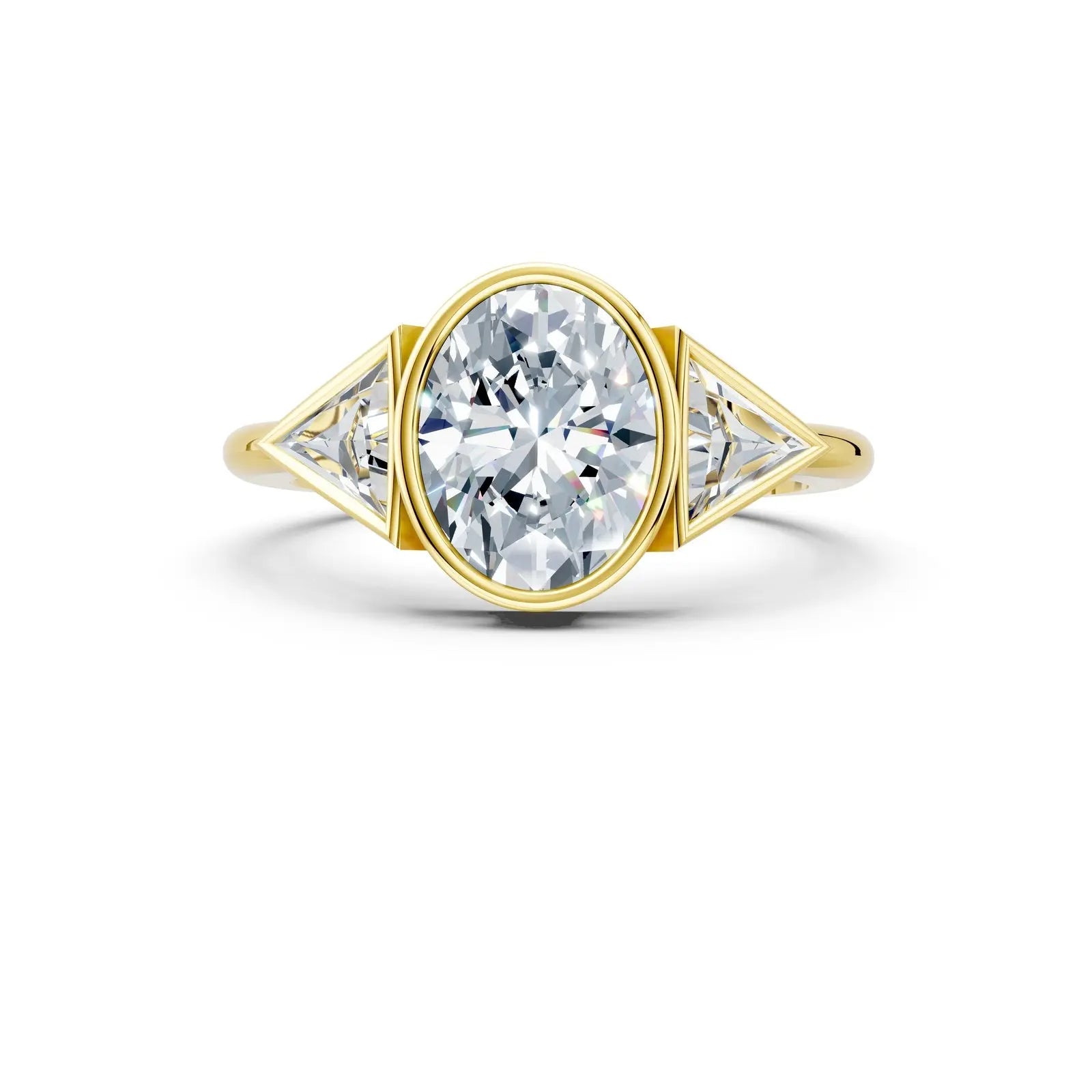 Bezel Setting Three-Stone Oval Engagement Ring Forever For Love