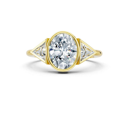 Bezel Setting Three-Stone Oval Engagement Ring Forever For Love