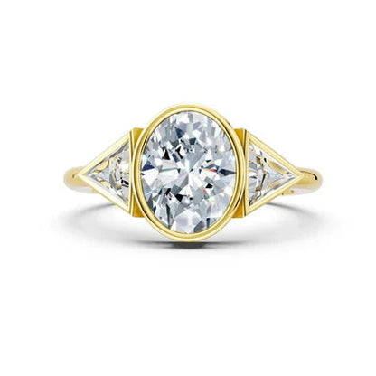 Bezel Setting Three Stones Oval Engagement Ring Forever For Love