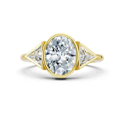 Bezel Setting Three Stones Oval Engagement Ring Forever For Love