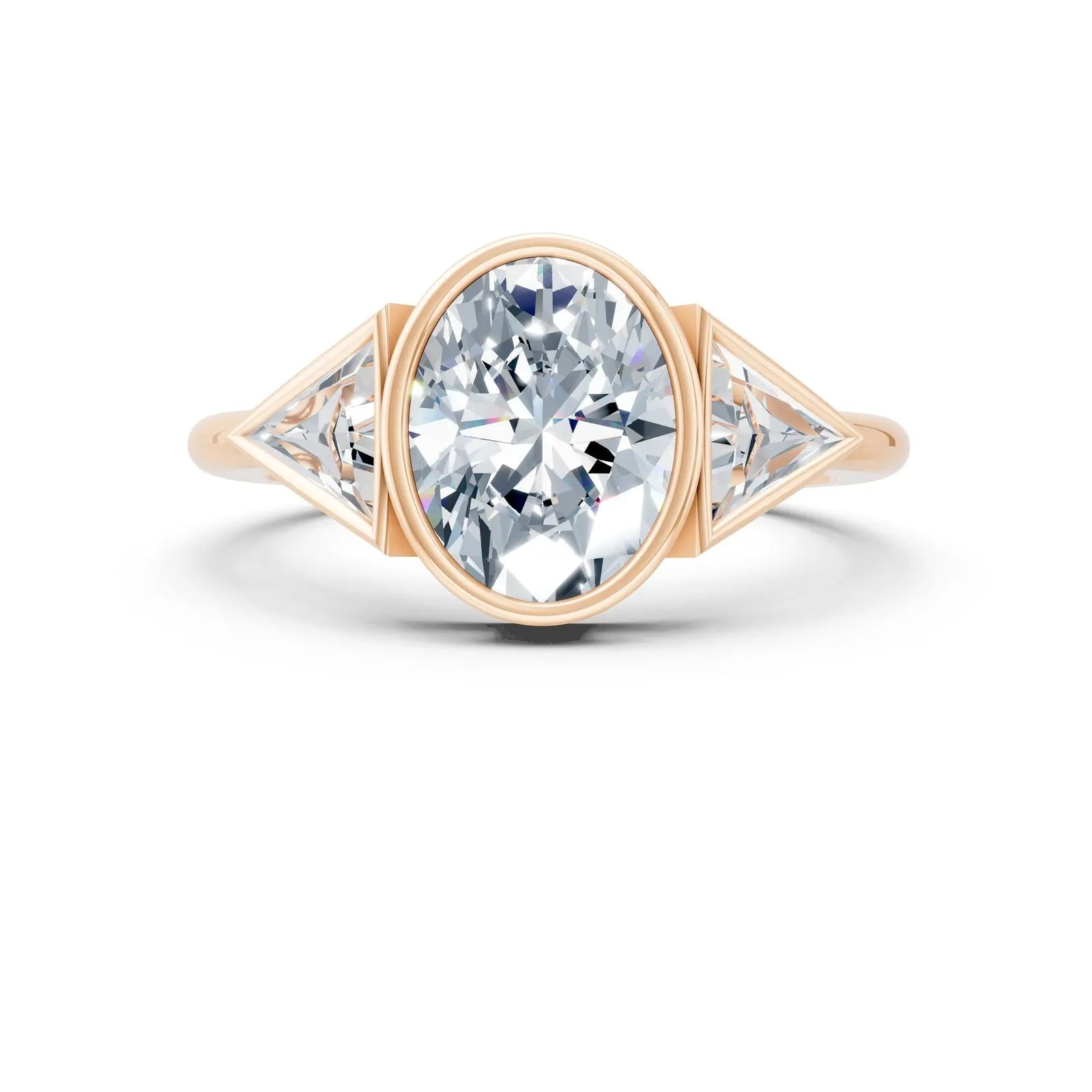 Bezel Setting Three-Stone Oval Engagement Ring Forever For Love
