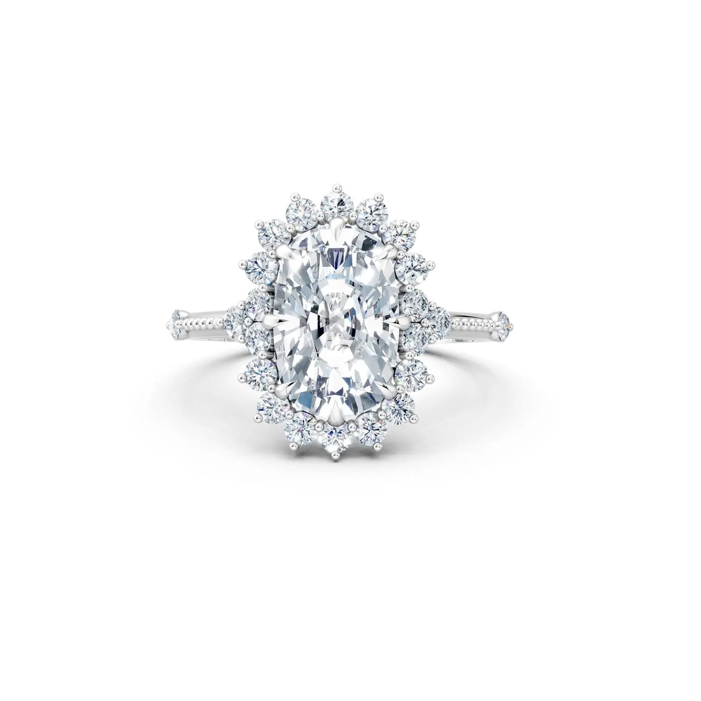 Custom Cushion-Cut Floral Halo Engagement Ring Forever For Love