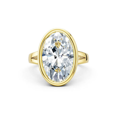 Oval Bezel Set Solitaire Engagement Ring with Split Band Forever For Love