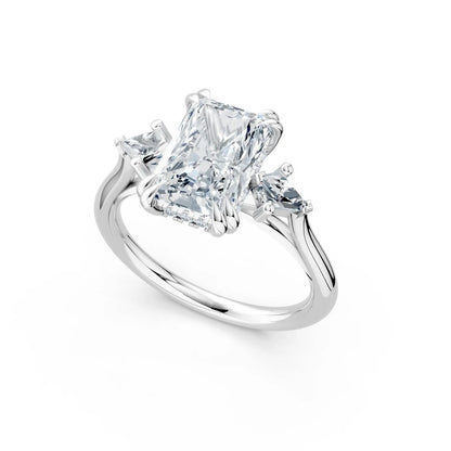 Radiant Center Stone with Pear Side Stones Three-Stone Engagement Ring Forever For Love