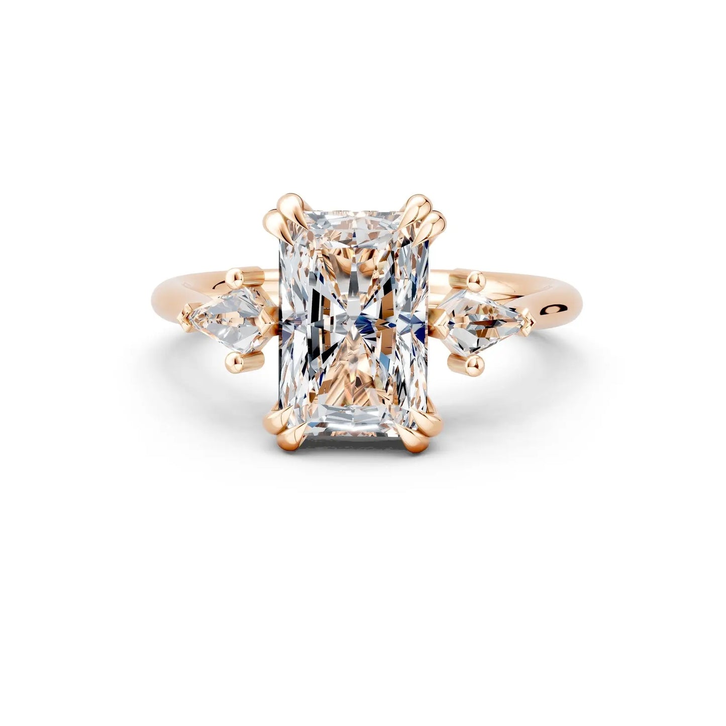 Radiant Center Stone with Pear Side Stones Three-Stone Engagement Ring Forever For Love