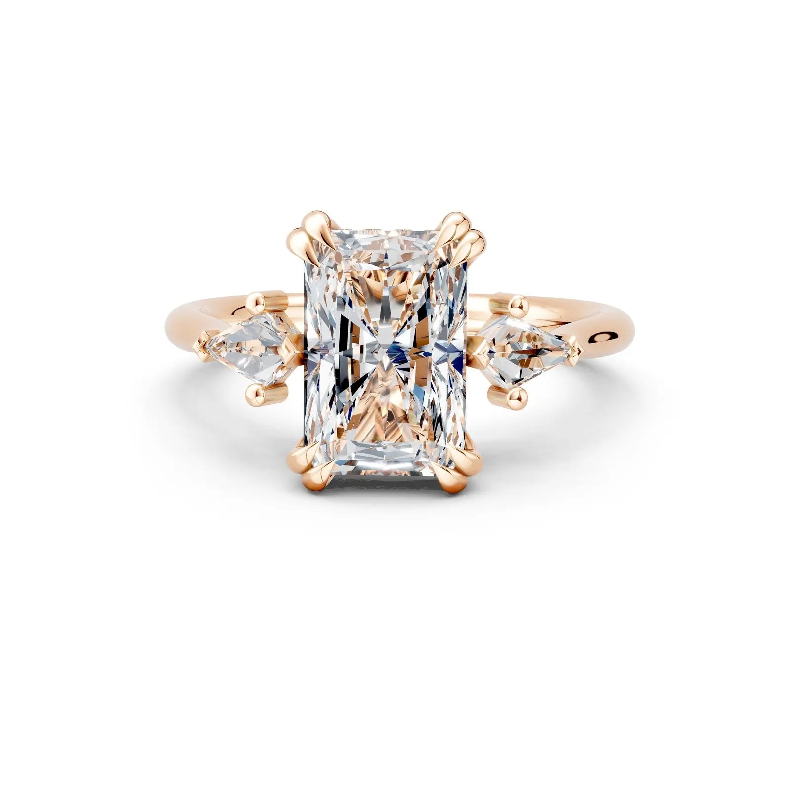 Radiant Center Stone with Pear Side Stones Three-Stone Engagement Ring Forever For Love