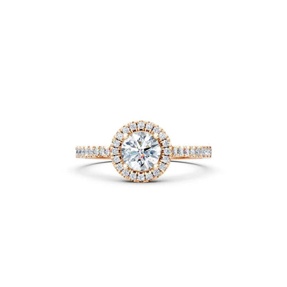 Milgrain Halo Diamond Engagement Ring with Pave Band - Round
