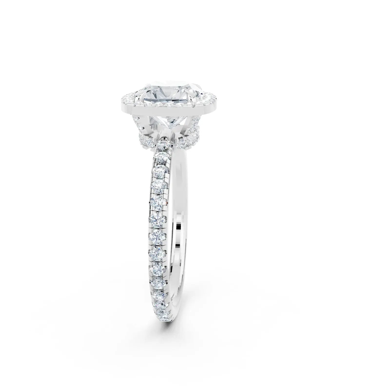 Luminous Cushion-Cut Halo Diamond Ring – Halo & Pave Band Elegance Forever For Love