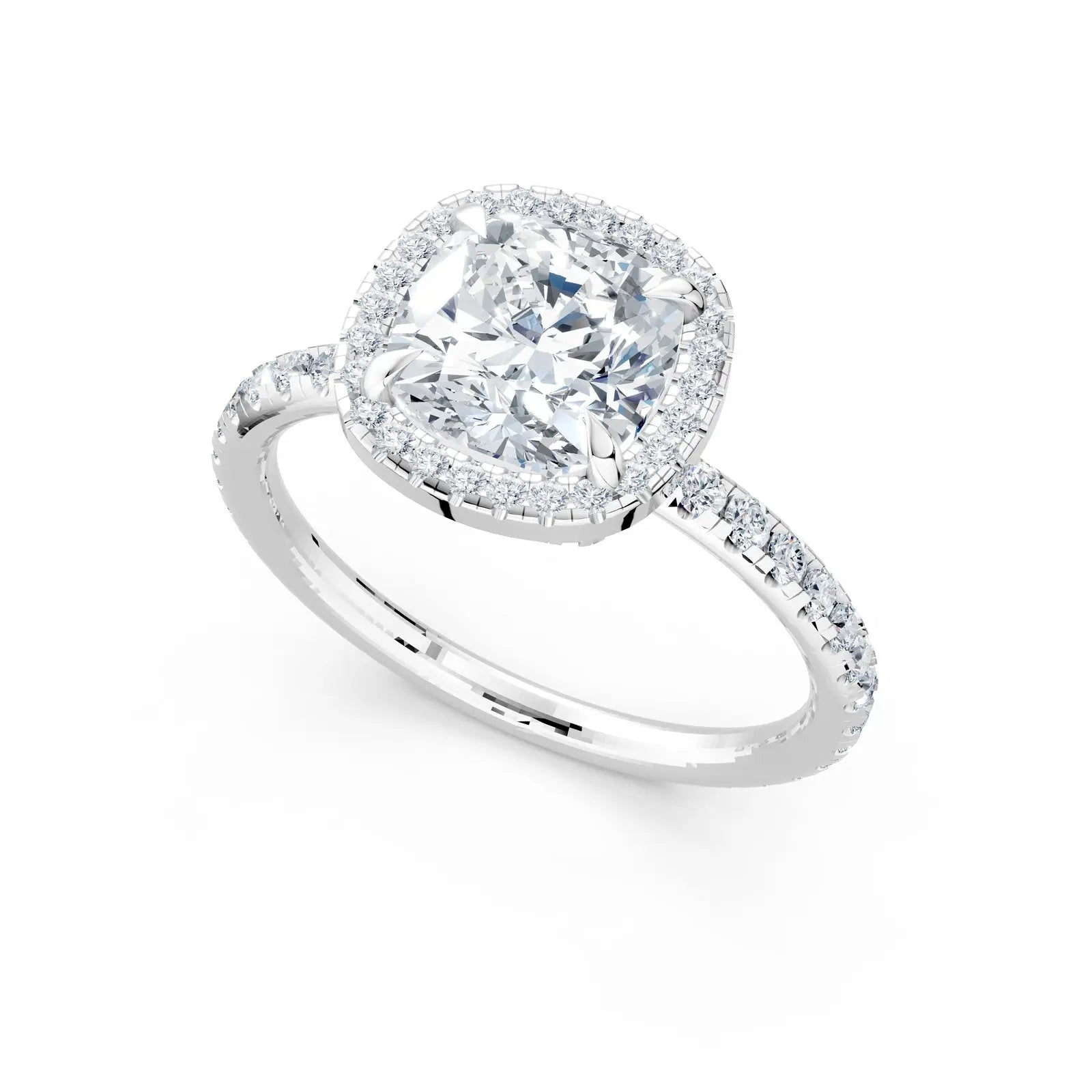 Luminous Cushion-Cut Halo Diamond Ring – Halo & Pave Band Elegance Forever For Love