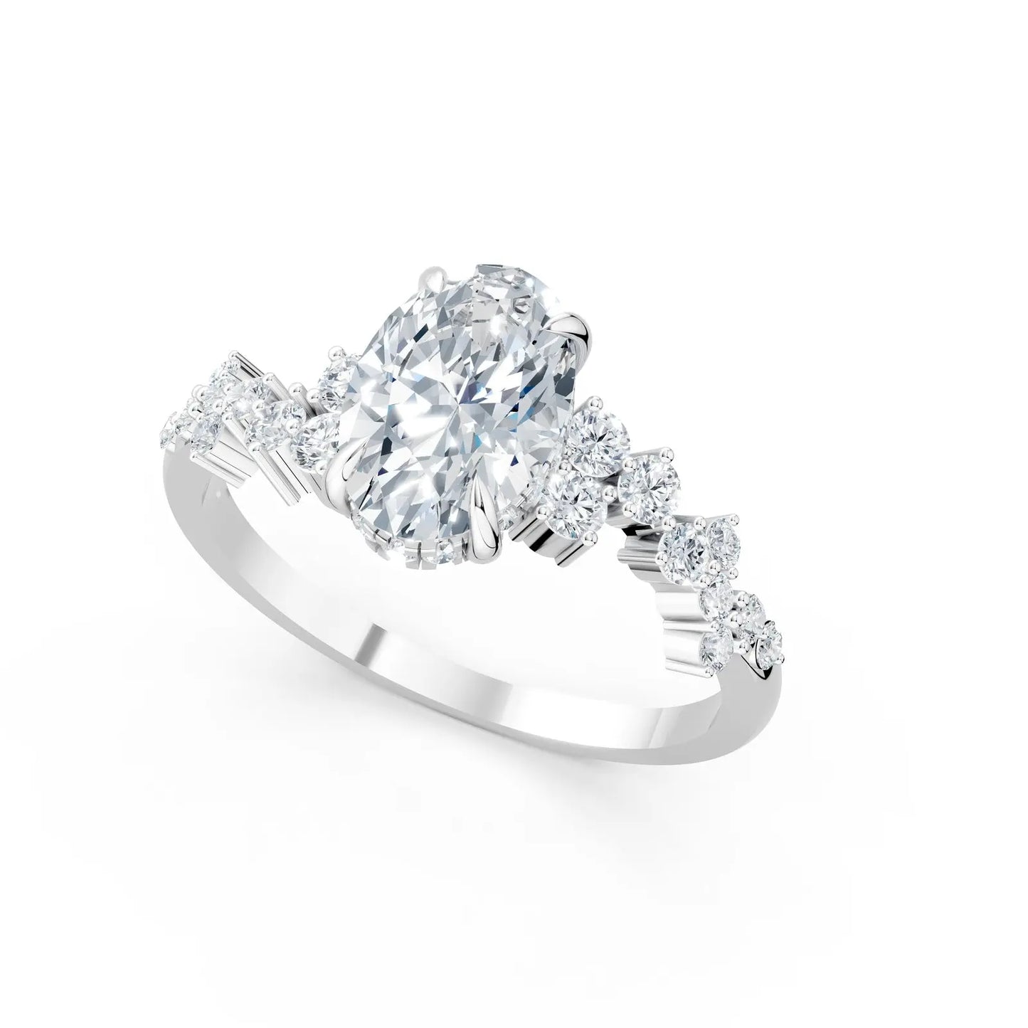 Oval Center Stone with Round Diamond Cluster Pave Engagement Ring Forever For Love