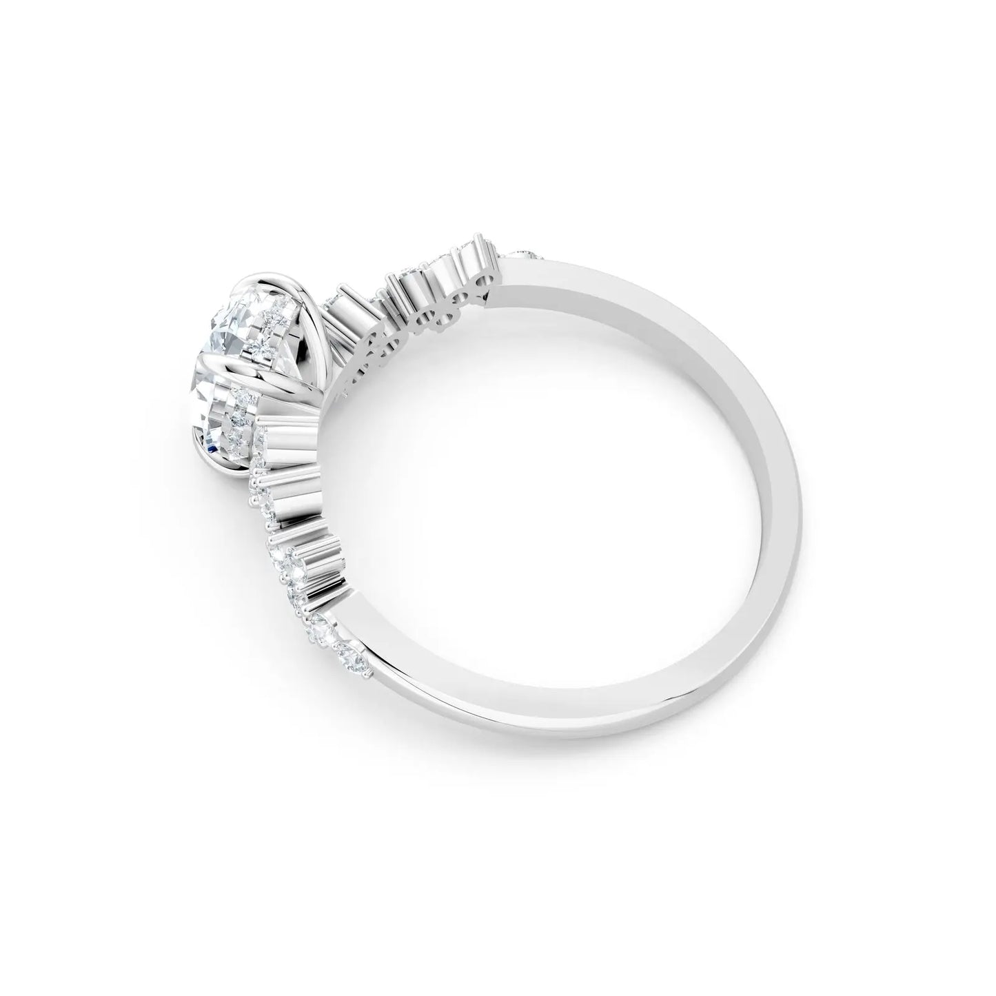 Oval Center Stone with Round Diamond Cluster Pave Engagement Ring Forever For Love