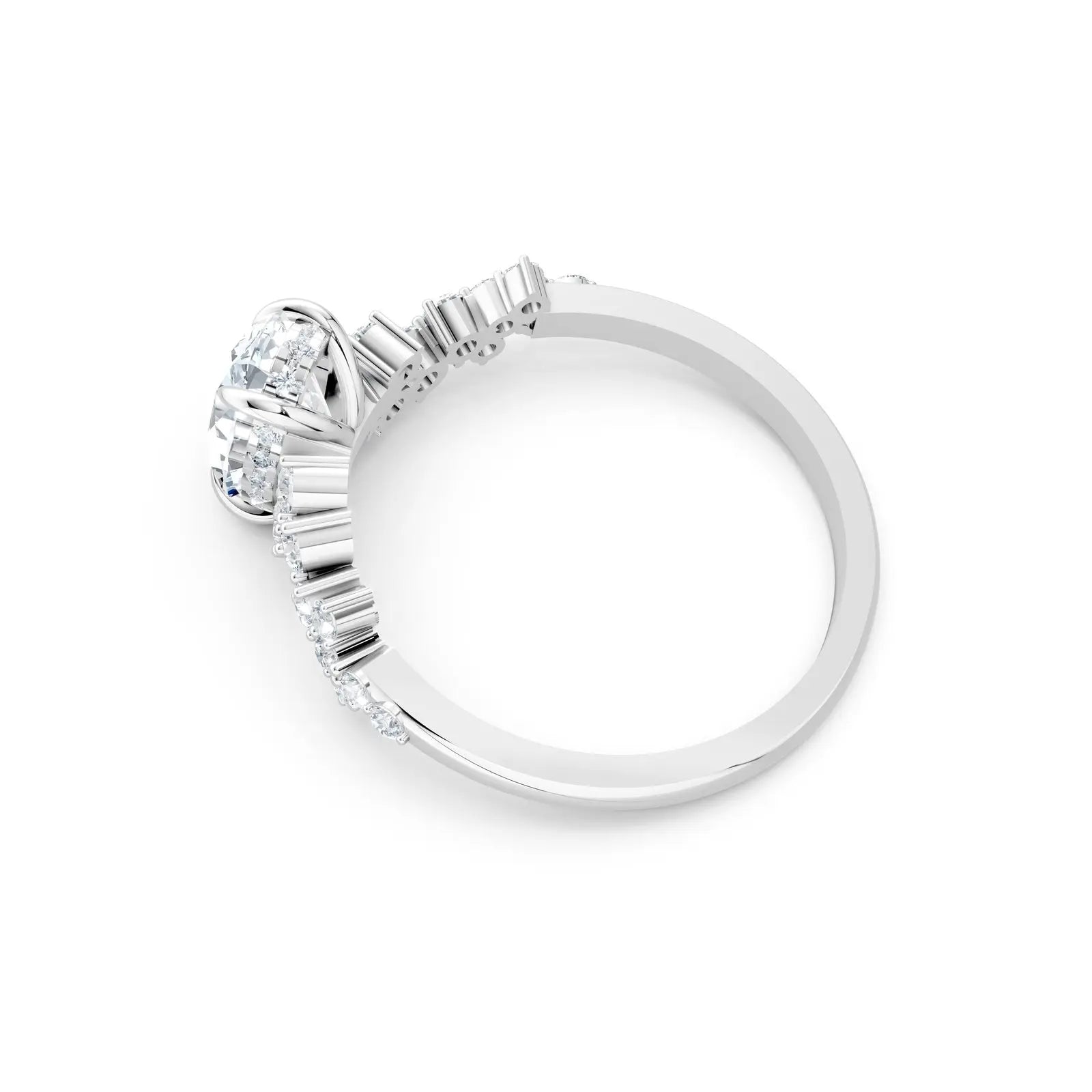 Oval Center Stone with Round Diamond Cluster Pave Engagement Ring Forever For Love