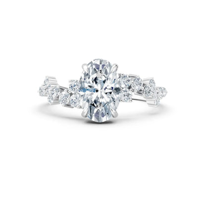 Oval Center Stone with Round Diamond Cluster Pave Engagement Ring Forever For Love