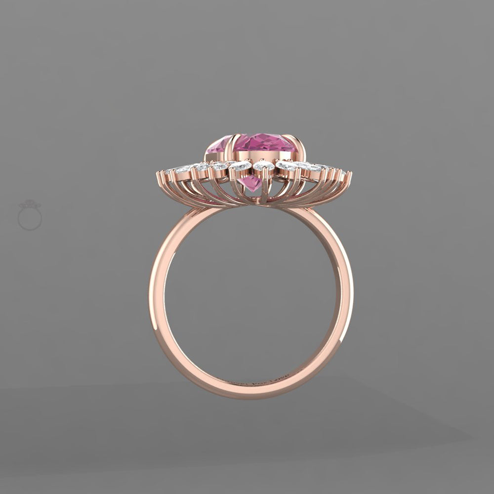 Vintage Light Pink Sapphire Engagement Ring with Marquise Diamond Accents