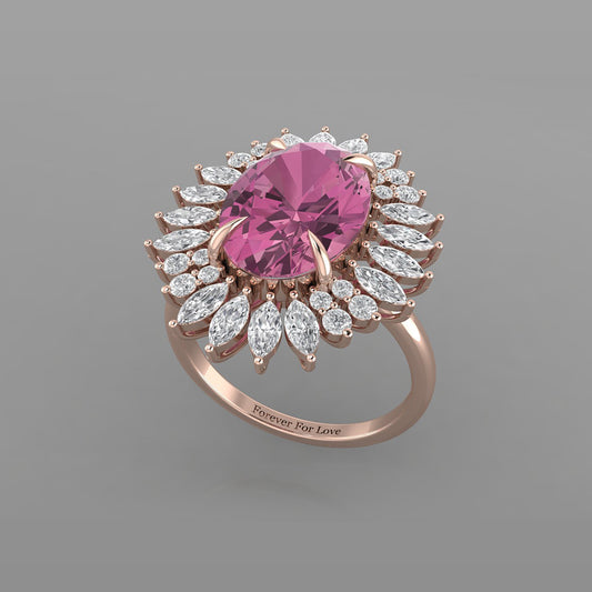 Bague de fiançailles vintage en saphir rose clair avec accents de diamants marquise