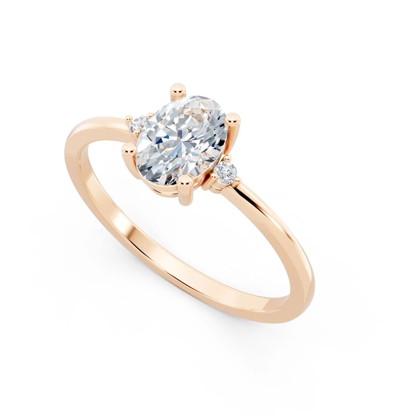 Oval Solitaire with tiny side stone Ring Forever For Love