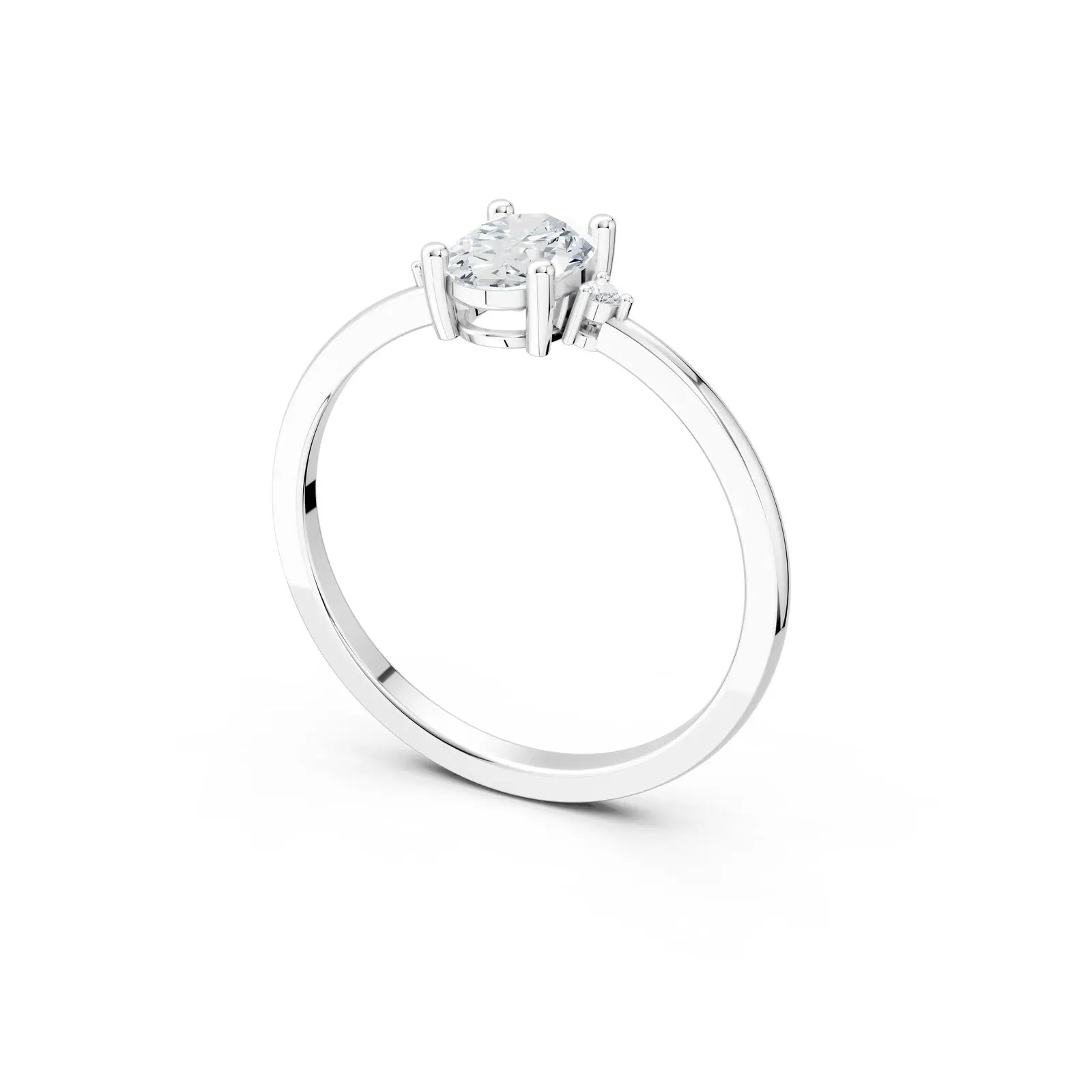 Oval Solitaire with tiny side stone Ring Forever For Love
