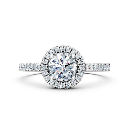 Milgrain Halo Diamond Engagement Ring with Pave Band - Round