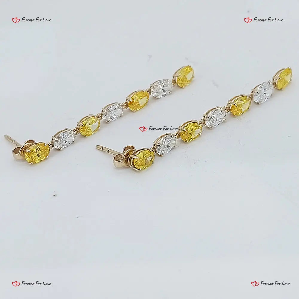 Yellow & White Lab Diamond Dangle Earrings – 7 Carat Oval Cut Forever For Love