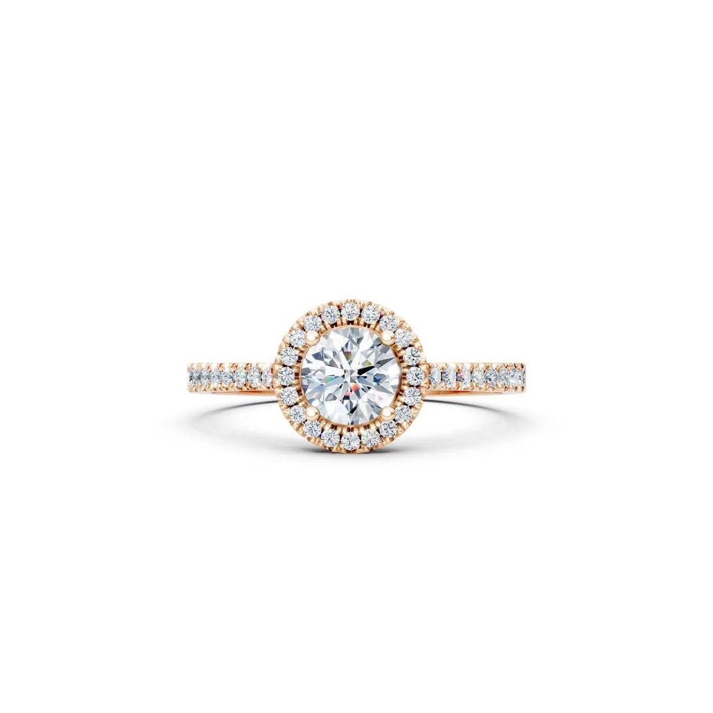 Milgrain Halo Diamond Engagement Ring with Pave Band - Round