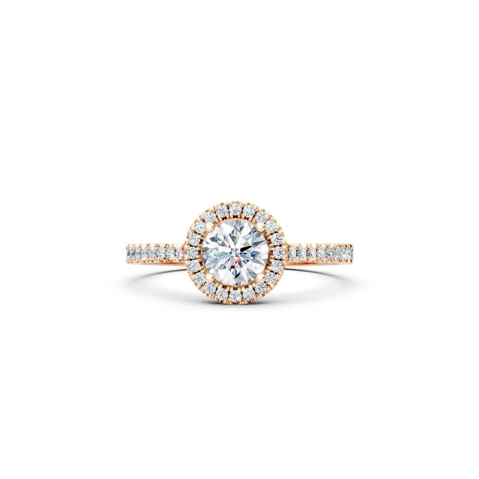 Milgrain Halo Diamond Engagement Ring with Pave Band - Round
