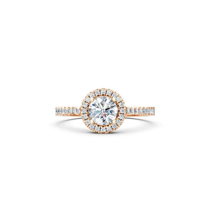Milgrain Halo Diamond Engagement Ring with Pave Band - Round