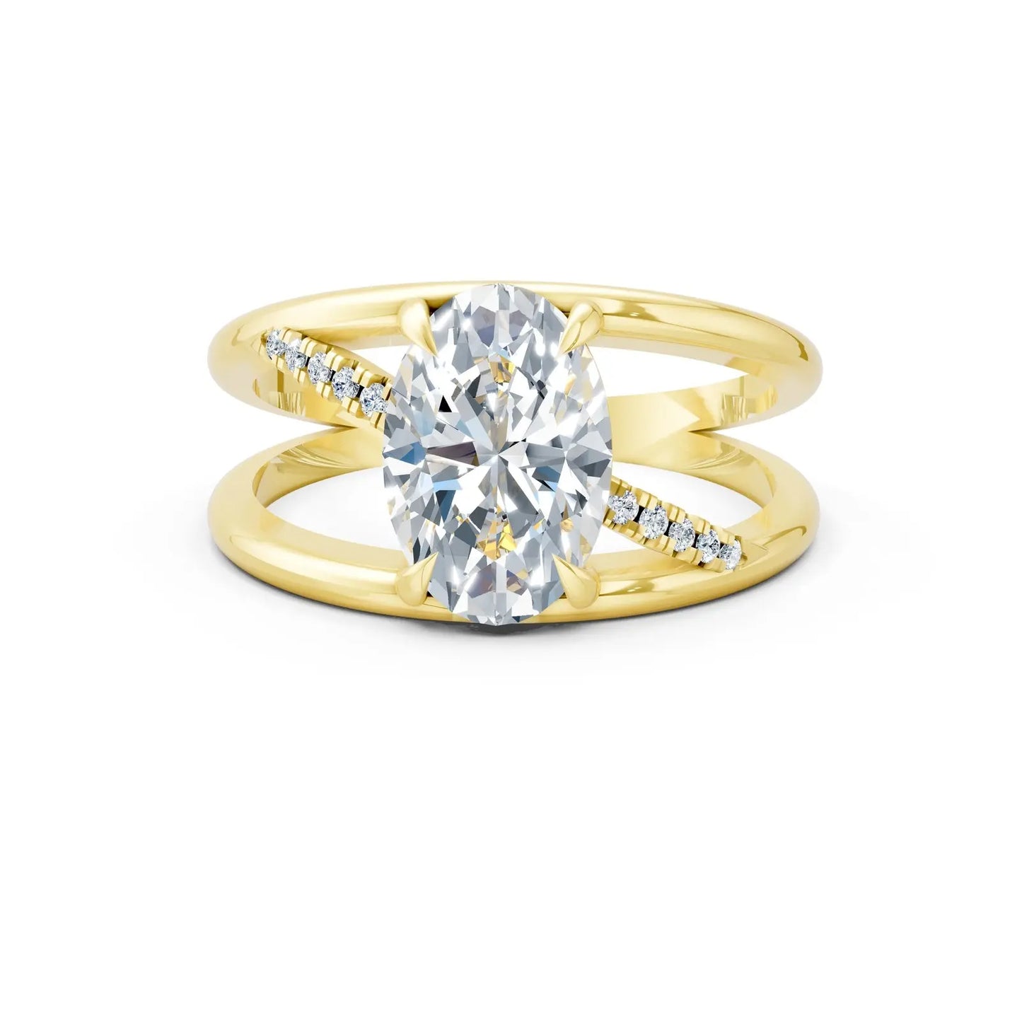 Oval Center Stone with Split Dual Band and Tension Setting Cross Pave Engagement Ring Forever For Love