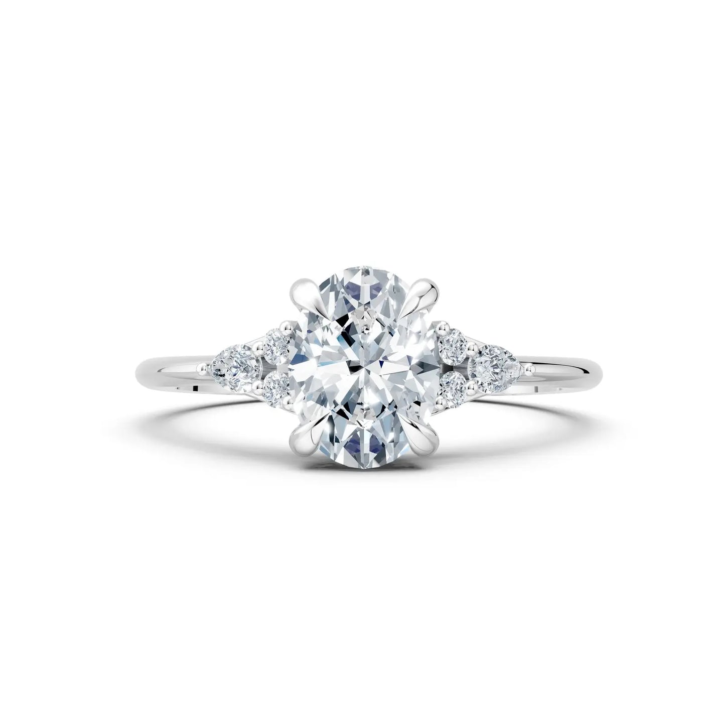 Oval Center with Pear Side Stone Trilogy Engagement Ring Forever For Love