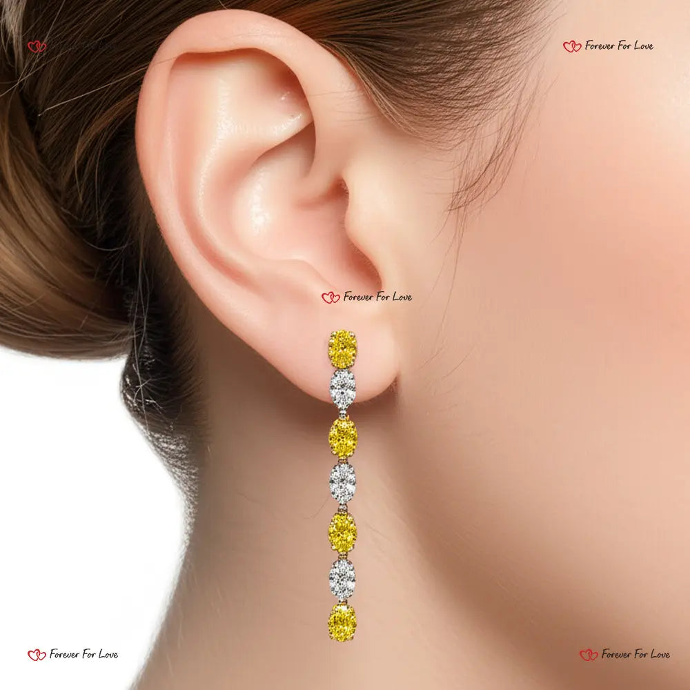 Yellow & White Lab Diamond Dangle Earrings – 7 Carat Oval Cut Forever For Love