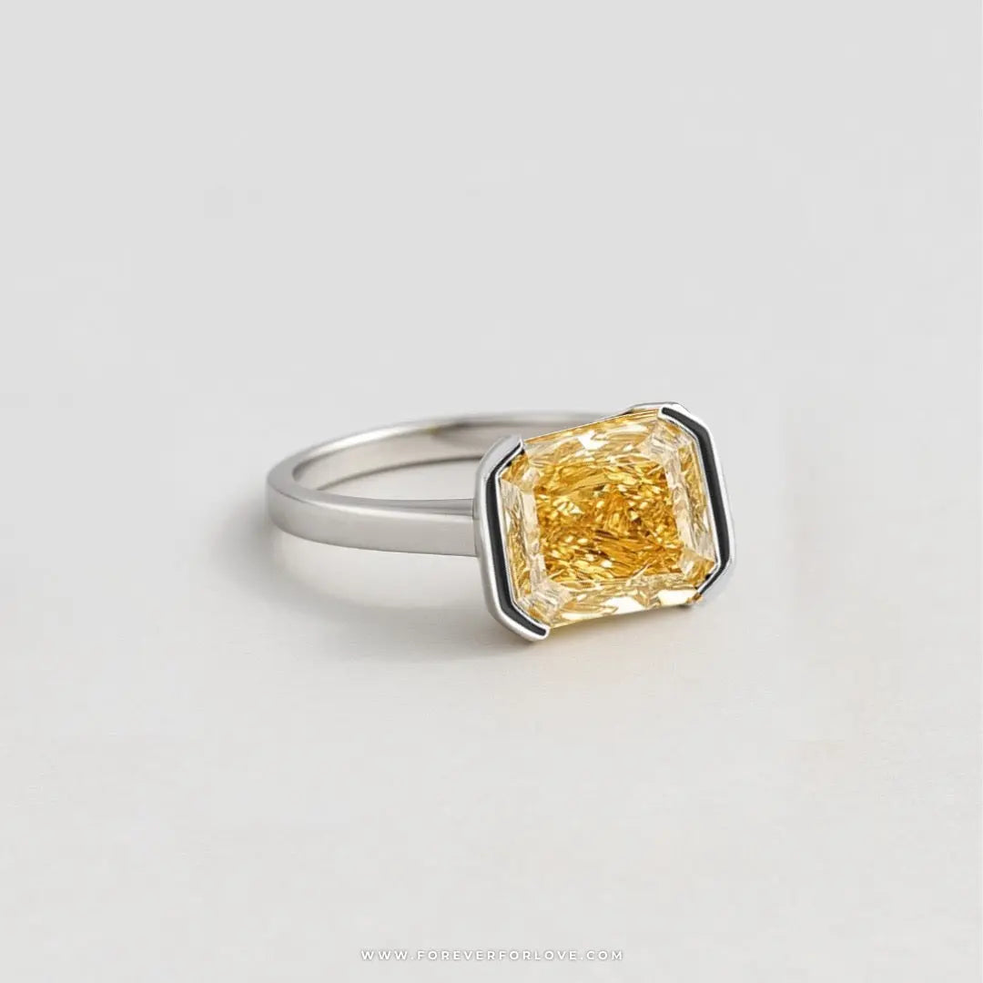 Lab Grown Yellow Cushion Cut Diamond Engagement Ring Forever For Love