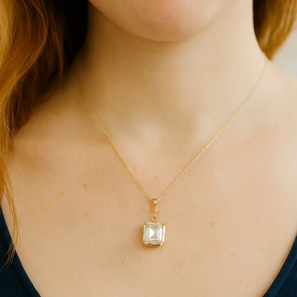 4 Ct Emerald Cut Moissanite Pear Pendant Necklace Forever For Love