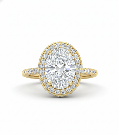 Art Deco Oval Engagement Ring, Halo Setting Forever For Love