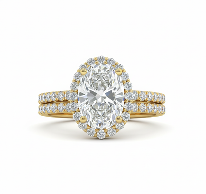 2 Carat Total D/VVS2 IGI Certified Oval Cut Lab Diamond Solitaire | Hidden Halo Engagement Ring Set with Matching Round Diamond Band | Gold Forever For Love