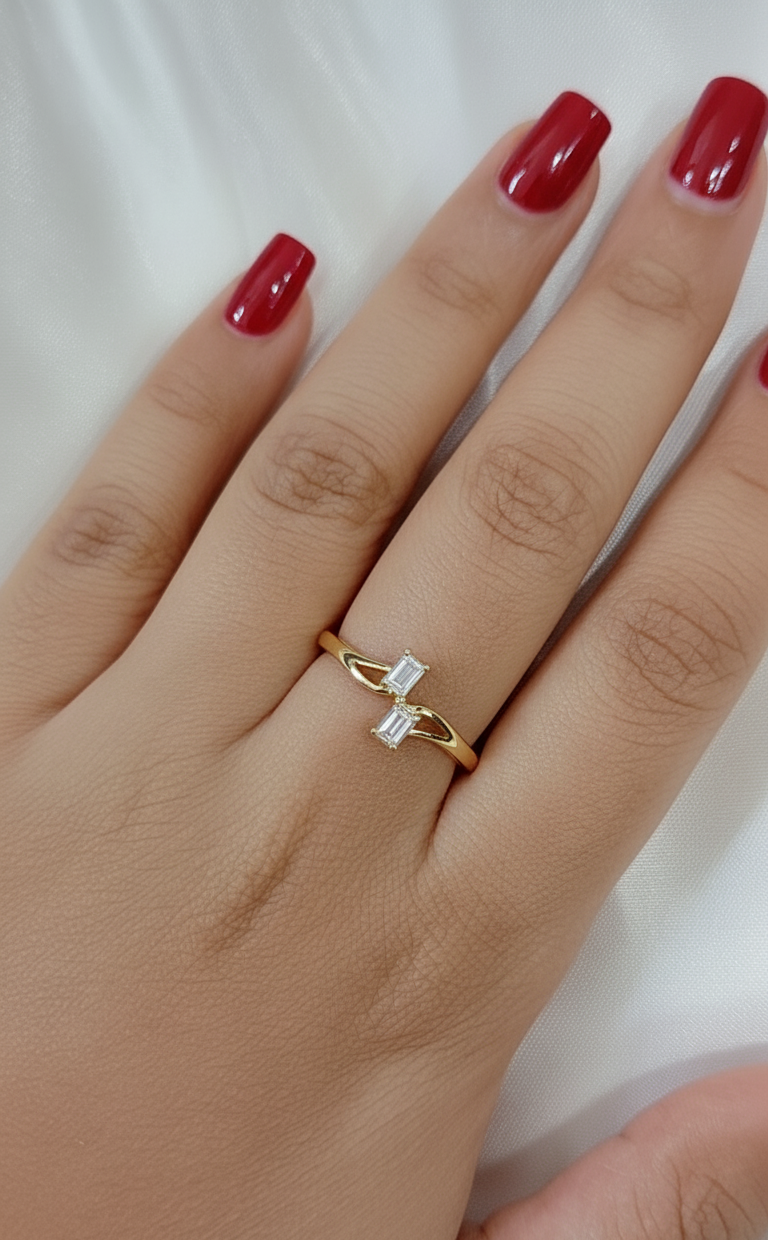 Unique 2 Stone Engagement Ring, Baguette cut Diamond Anniversary Ring Forever For Love