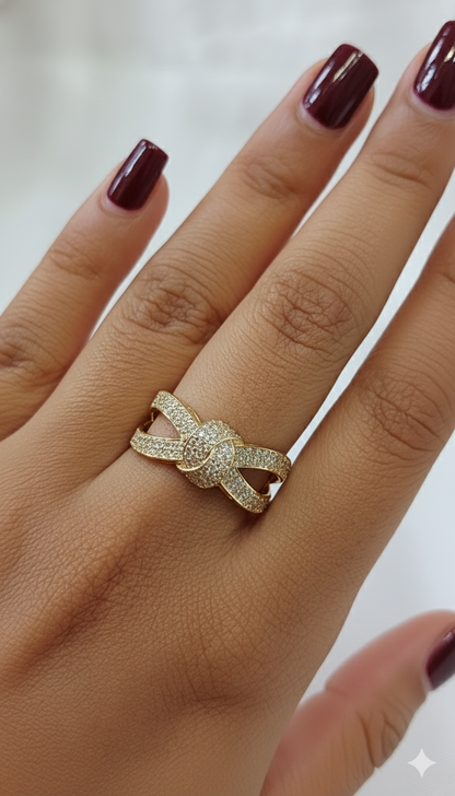 14k Solid Gold Double Knot Ring, Wedding Band Women, Moissanite Ring Dainty Forever For Love