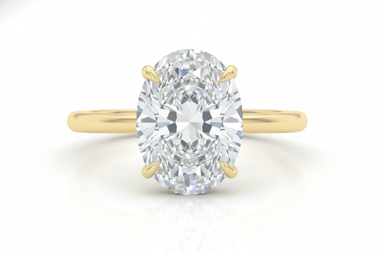 3 Carat Oval Lab Grown Diamond Engagement Ring Solid Yellow Gold Forever For Love