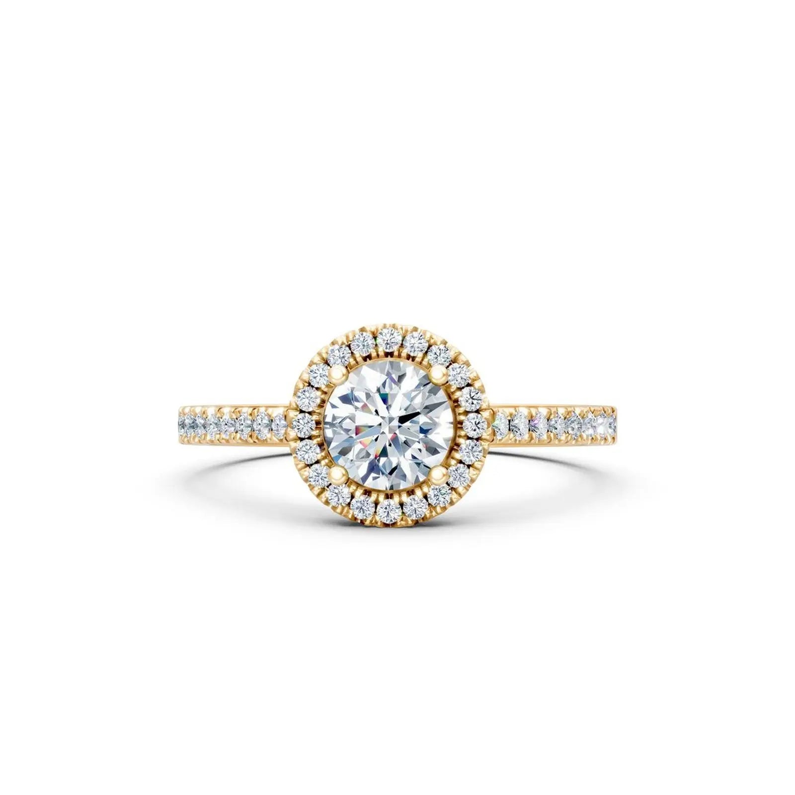 Milgrain Halo Diamond Engagement Ring with Pave Band - Round