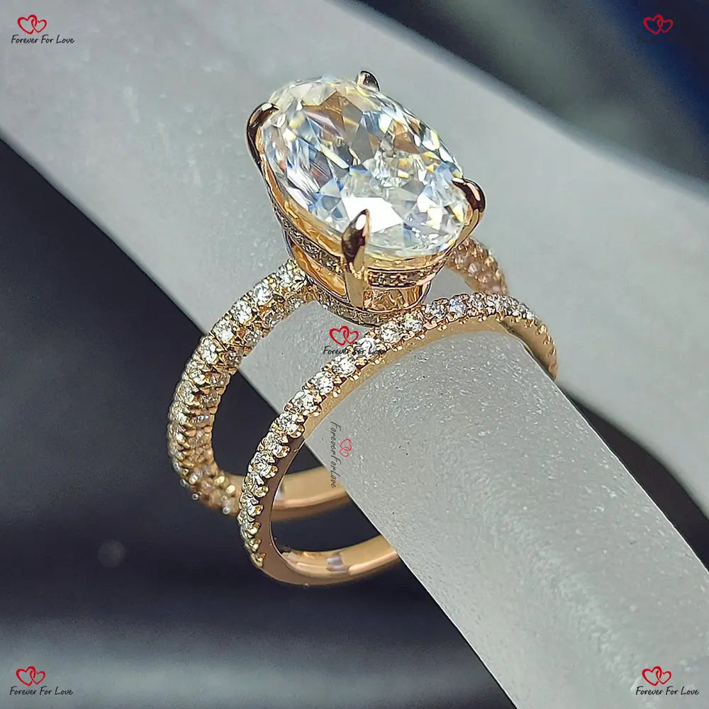 Blake Lively ring Moissanite Engagement Ring oval cut rose gold diamond ring  Moissanite bridal set. Forever For Love
