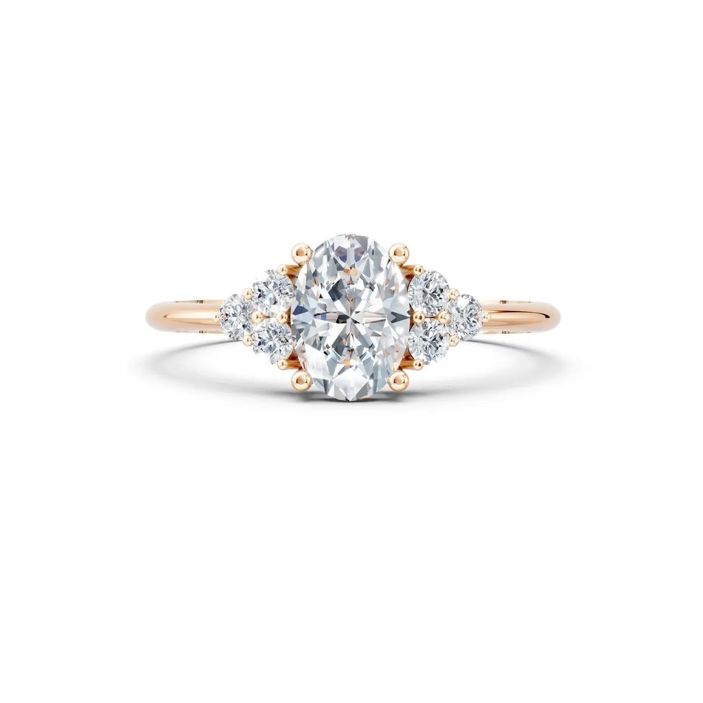 Oval Cut Diamond Engagement Ring with Side Clusters - Oval
