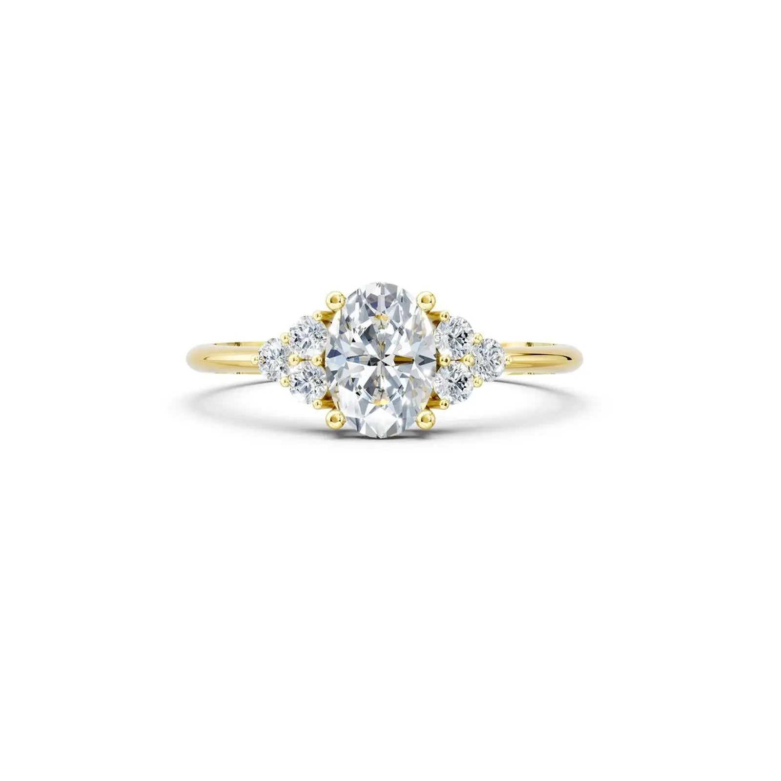 Oval Cut Diamond Engagement Ring with Side Clusters - Oval
