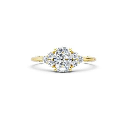 Oval Cut Diamond Engagement Ring with Side Clusters - Oval