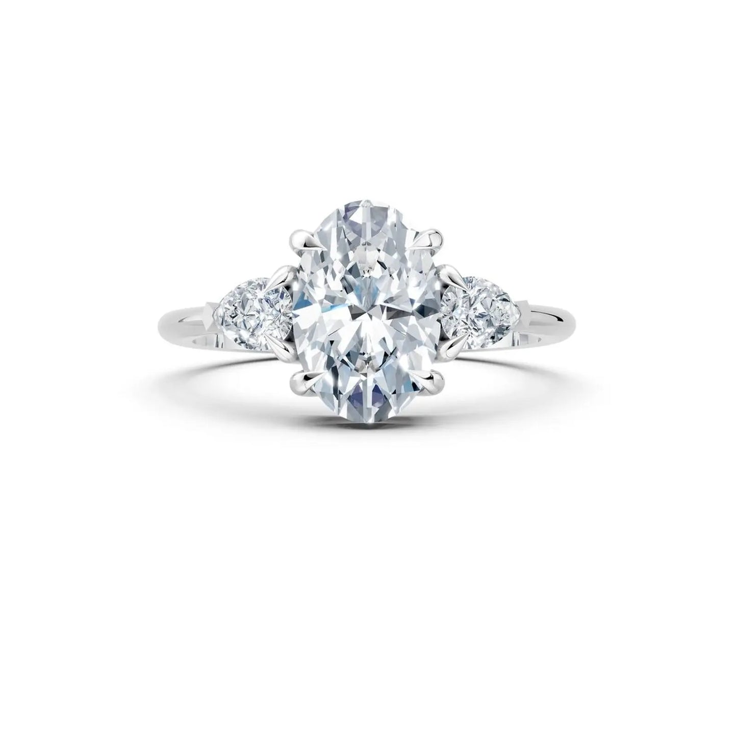 Three-Stone Oval Diamond Engagement Ring with Pear Side Stones - Oval