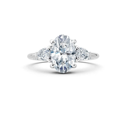 Three-Stone Oval Diamond Engagement Ring with Pear Side Stones - Oval