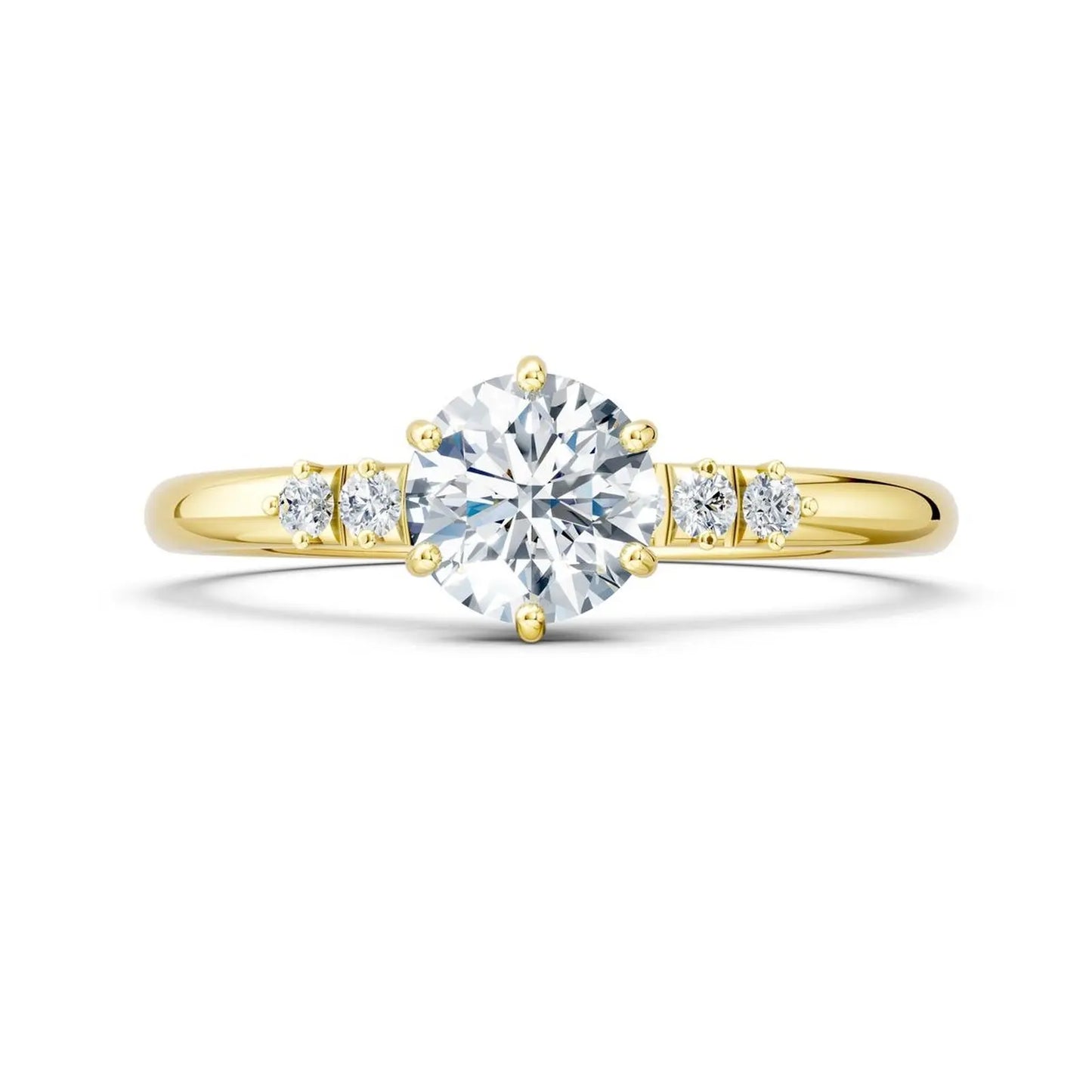 Six-Prong Round Diamond Engagement Ring with Side Stone Accents - Round