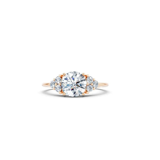 Round Diamond Engagement Ring with Side Clusters - Round