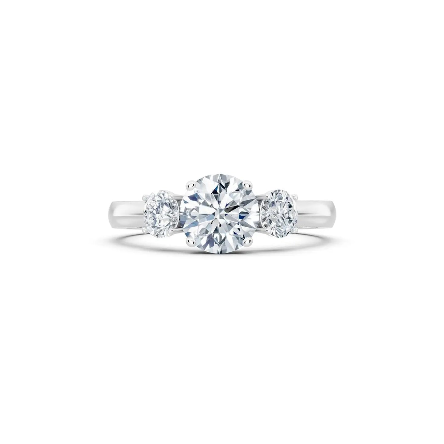 Three-Stone Round Diamond Engagement Ring with Oval Side Stones - Round