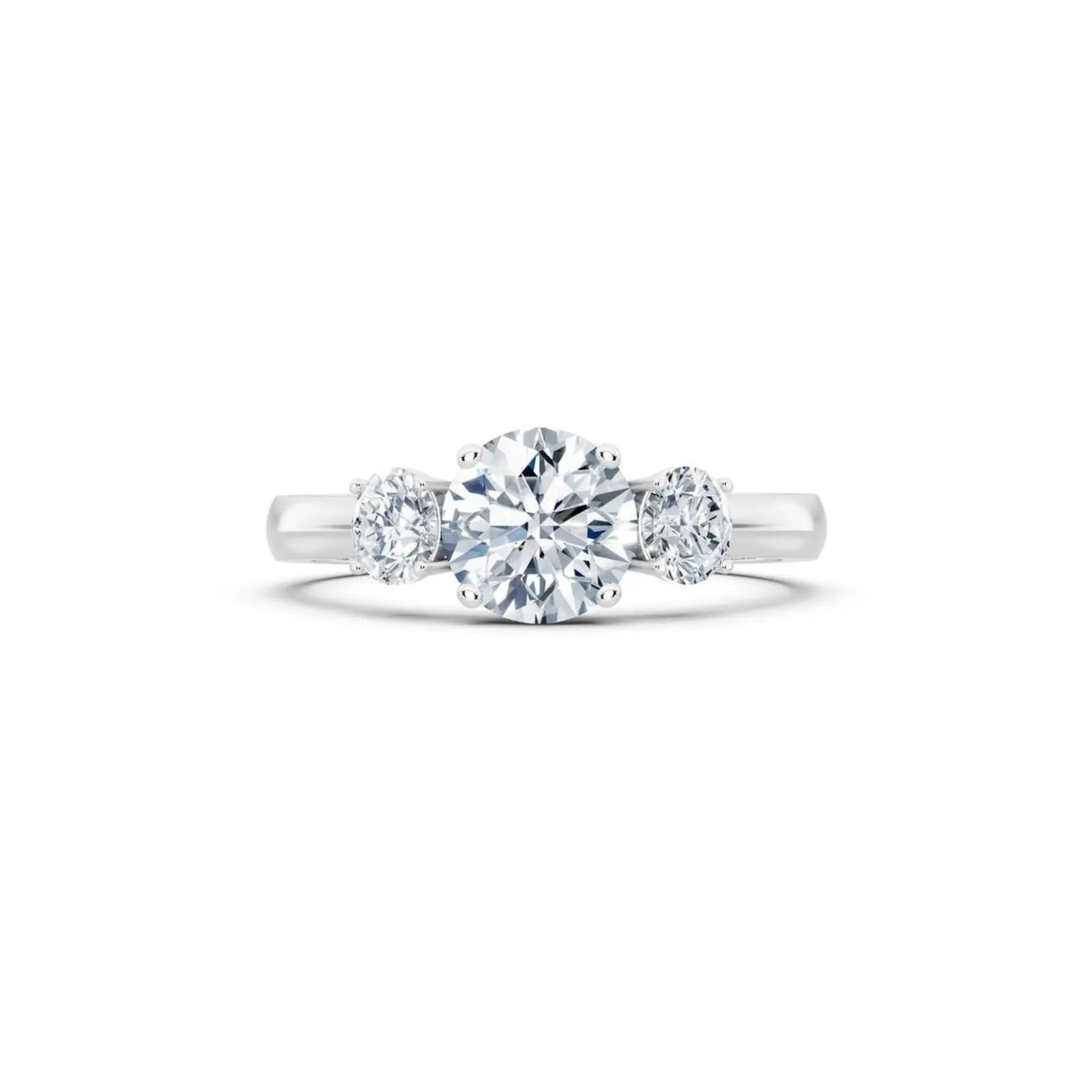 Three-Stone Round Diamond Engagement Ring with Oval Side Stones - Round