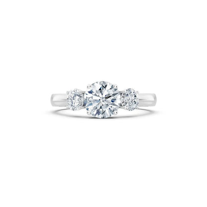 Three-Stone Round Diamond Engagement Ring with Oval Side Stones - Round